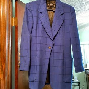 Escada by Margaretha Ley cobalt blue black check vintage blazer made in Germany